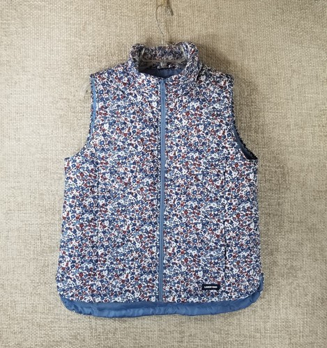 Lands’ End Quilted Puffer Vest Women's *S-M Blue Red Floral Full Zip NEW - Picture 1 of 13