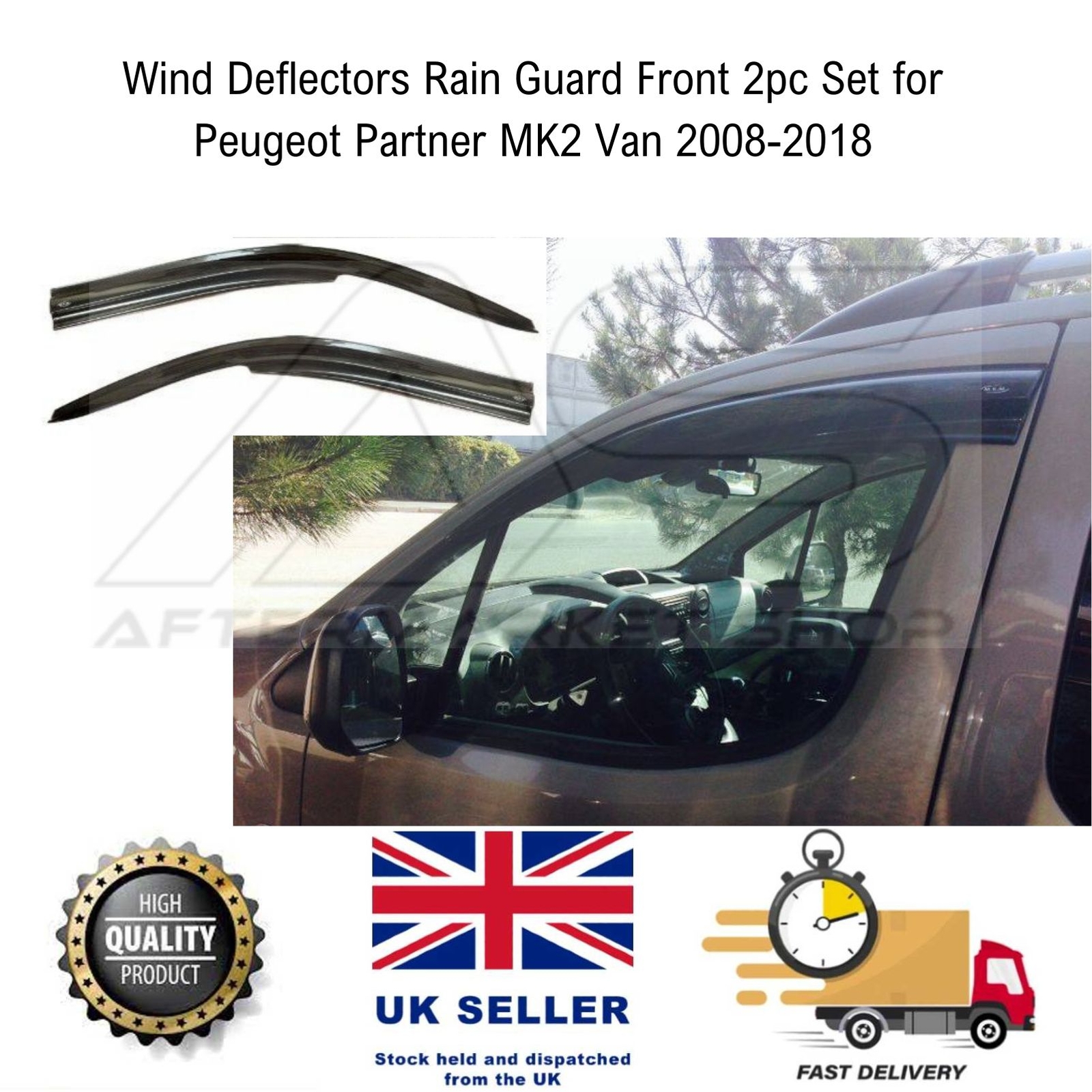 Wind Deflector Peugeot Partner MK2 2pc Set Tinted Front 20082018 Van