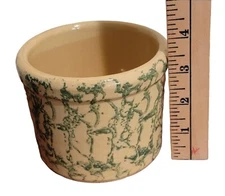 Spongeware Robinson Ransbottom Green 1 Pint Low Crock RRP Roseville Ohio Vintage