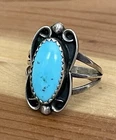 Vintage Native American Navajo Natural Turquoise Sterling Silver Ring Size 5.5
