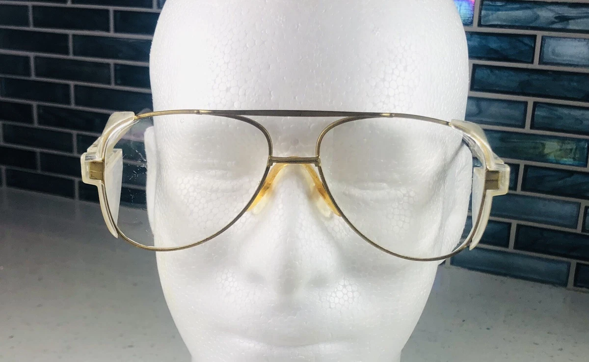 Vintage Crews Engineer Z87 147MM Gold Toned Aviator Rim Safety Glasses