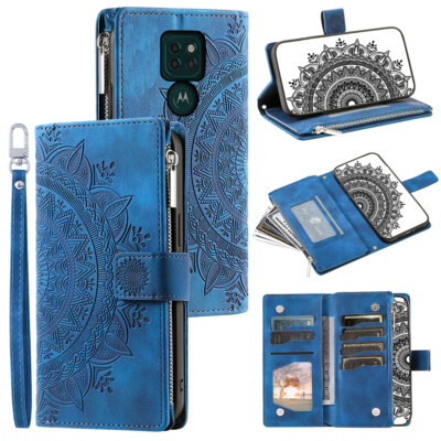 For Moto E7 Plus Case Datura Leather Zipper Card Slots Flip Wallet Pocket Cover