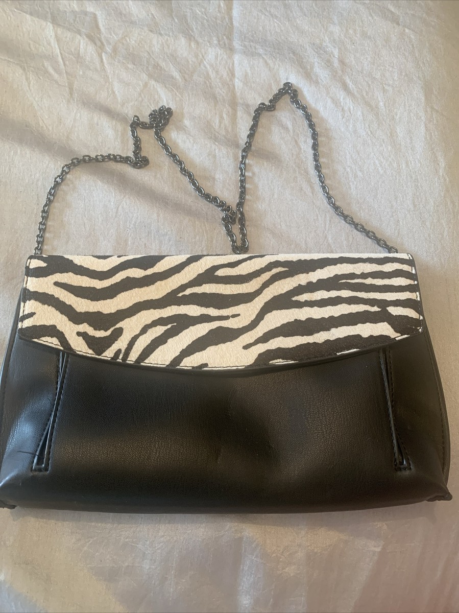 Black Zebra Print Clutch Bag With Chain Strap UK