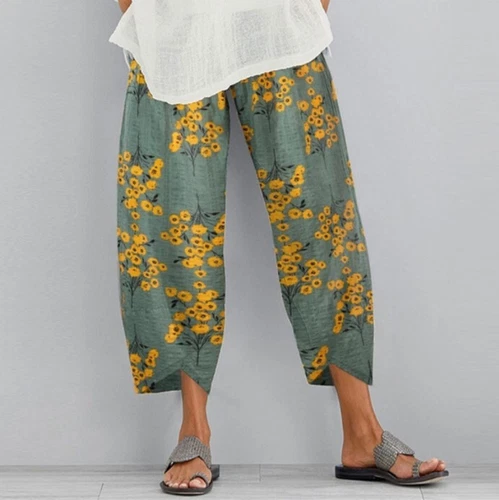 2023 Women Summer Comfy Floral Trousers Loose Cropped Vintage Retro Pants NEW - Bild 3 von 8