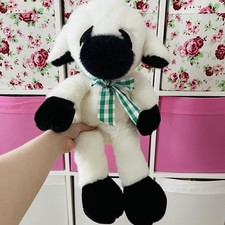 Vintage House of Fraser Lamb Sheep White & Black Green Bow Soft Plush Plush Toy