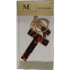 Modern Expressions Keychain – Letter “T” Brown Marble Tassel Fob