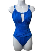 La Blanca Women One Piece Swimsuit High Neck Keyhole Island Goddess Size 6 Lapis