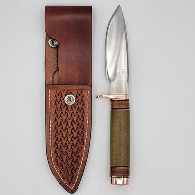 Rue Knives USA Custom Handmade 5'' Drop Point Randall Influenced OdGreen Micarta