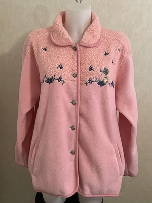 VTG Northern Reflections Pink Fleece Jacket Floral Embroidery Size L
