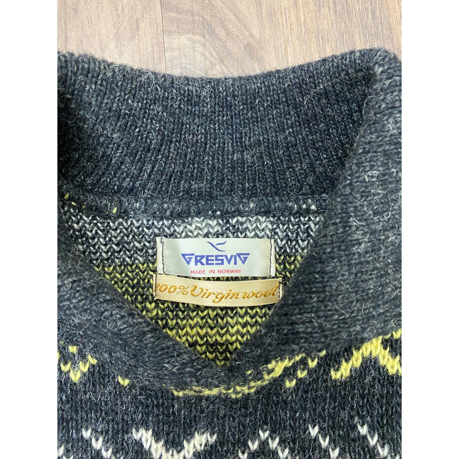 VTG Women Gresvig Figgjo Norway Nordic snowflake virgin wool collared sweater XL