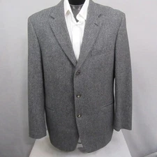 Hugo Boss Mens Sport Coat 44L Gray Birdseye 3 Button Virgin Wool Ventless