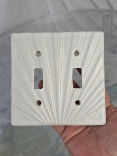 Art Deco Style Sunburst Stoneware 2 Switch Electrical Cover