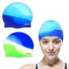 Silicone Swim Caps Durable Comfortable Adult Elastomeric Long Hair 2 PCS