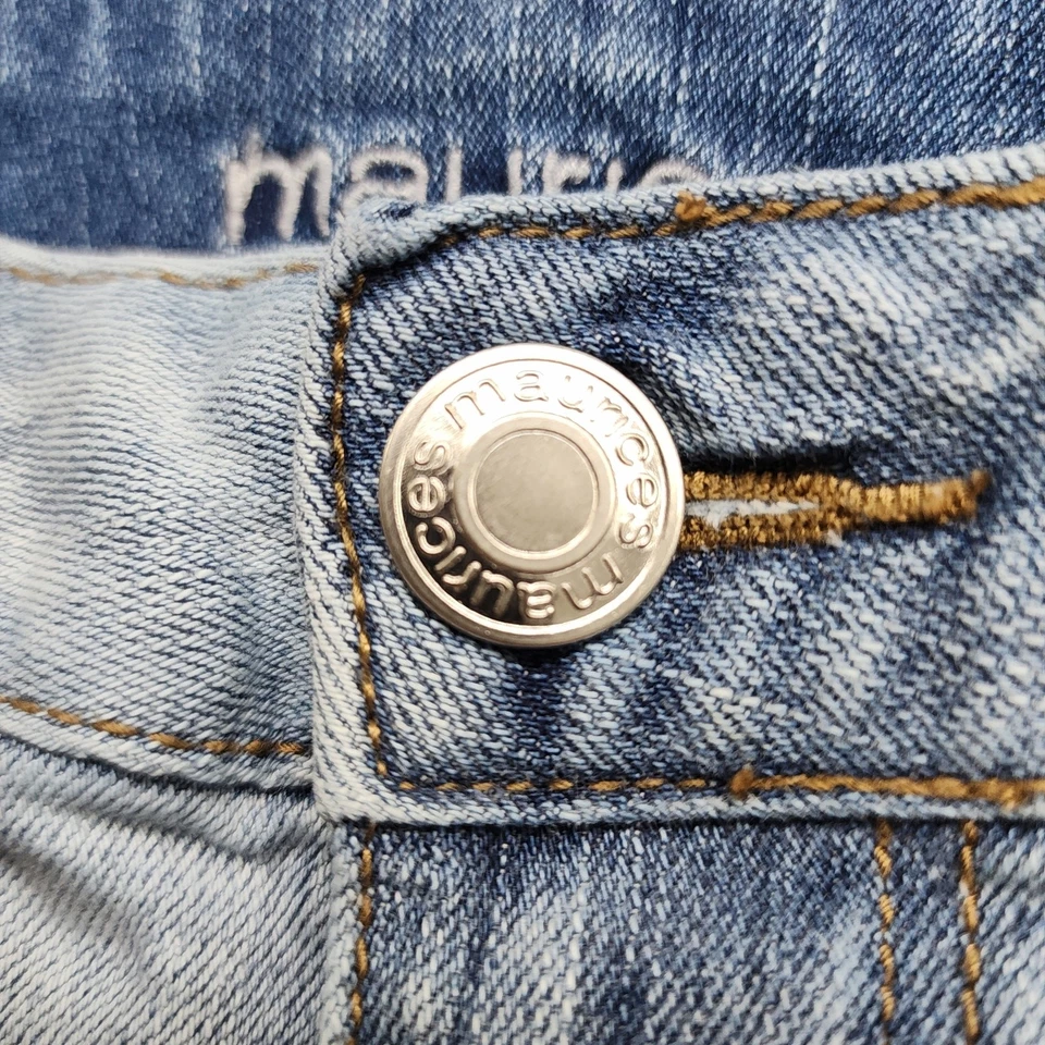 Pantalones Cortos Maurices Para Mujer 6 Azul Envejecido Corte Dobladillo Crudo Tiro Medio Elastizado Denim Foto 2 de 4