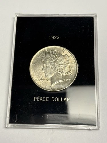 AU/MS 1923-P Peace Silver Dollar in Black Hard Case, U.S. Type Coin $1
