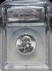 ICG Brilliant Uncirculated - 1954 P Washington Silver Quarter.  A1476.