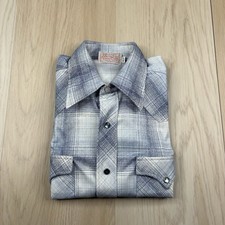 VTG H Bar C Ranchwear Long Tails Pearl Snap Shirt Blue Plaid Men 15.5-33 Western