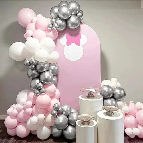 100 Balloons For Birthday Wedding Baby Shower Party Garland Decor Pink & Silver - Picture 6 of 6