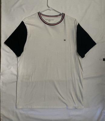 Tommy Hilfiger Men's L White/Black/Red Colorblock Logo Short Sleeve Crewneck Tee