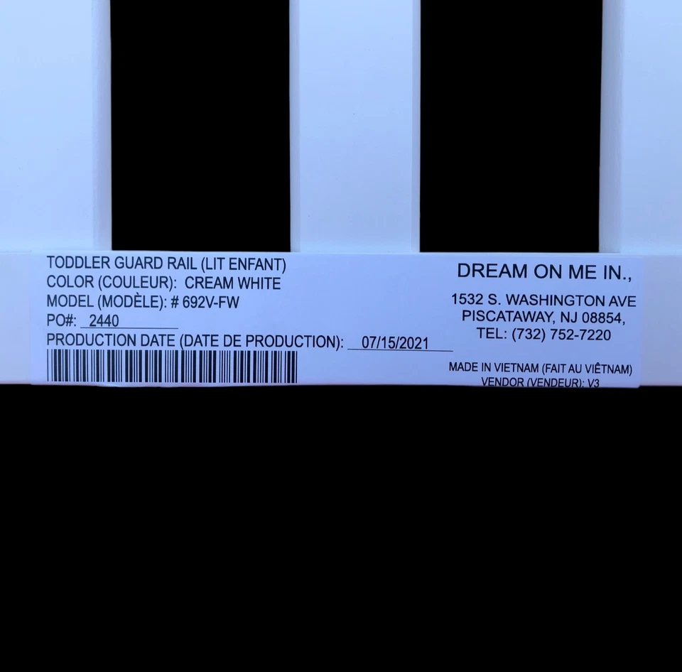 Riel de protección para cuna Dream On Me blanco convertible para niños pequeños, 21,25" x 1,2" x 12,25" Foto 3 de 4