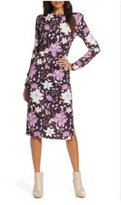 Eliza J Floral Long Sleeve Bodycon Midi Dress Aubergine Womens Size 8 Elegant