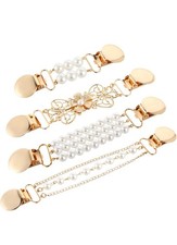 4pc. Gold Pearl Dress Sweater Accent Jewelry Clips Vintage Style Back Cinch Ties