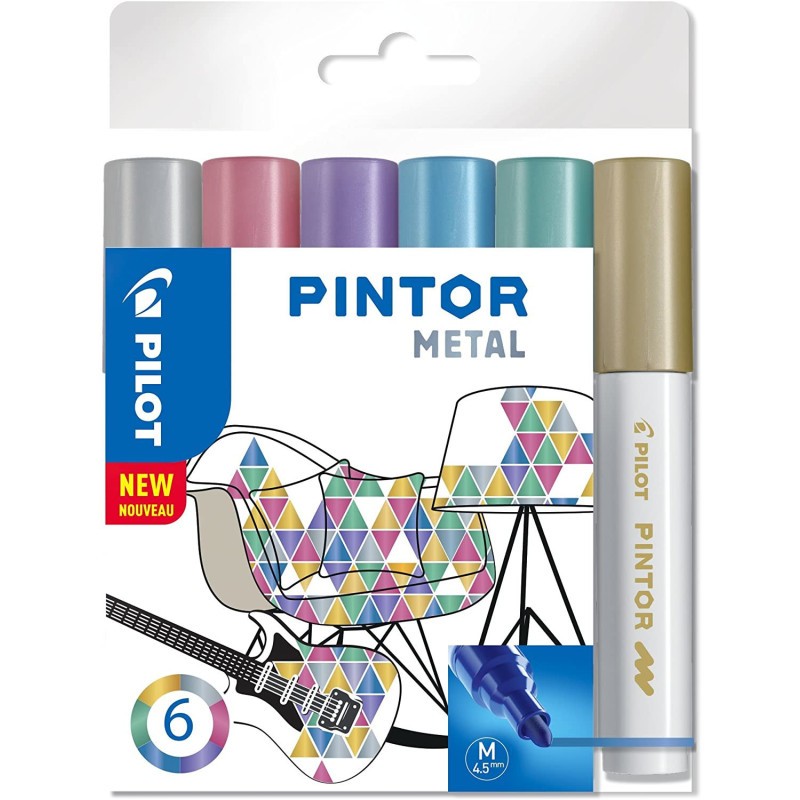 Feutre peinture Pintor Pilot multi supports encre métallisée pointe moyenne x6