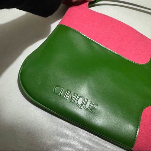 Clinique Green Pink PVC Felt Vintage Retro Style Bag Purse Glasses Makeup Case - Picture 2 of 8