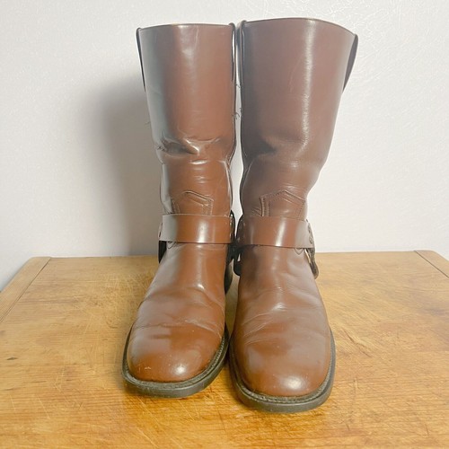 Distressed Square Toe Harness Boots Women's Size 10 Brown Faux Leather Moto Boho