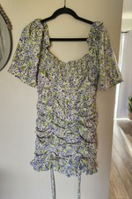 Fashion Nova Esme Floral Mini Dress Ruched Puff Sleeve - Size Medium 
