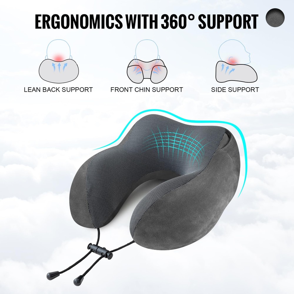 Cirorld Velvet Travel Neck Pillow with Hood for Airplane Comfort