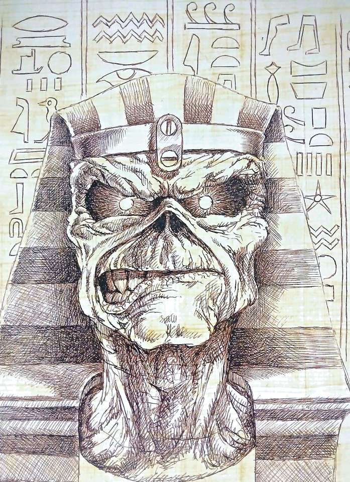 Iron Maiden Pharaoh Eddie Derek Riggs Hand Signed Print Hieroglyph Rare ...