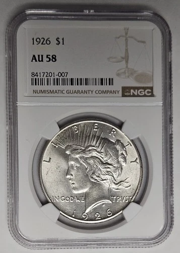 1926 P Philadelphia Mint Peace Silver Dollar NGC AU 58