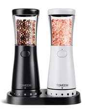 Electric Salt and Pepper Grinder Set with Storage Base, Stainless Steel Recha...