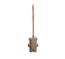Coach Bear Puffy Bag Charm in Signature Canvas Leather Brass/Tan/Caramel NWT