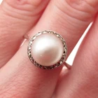 925 Sterling Silver Vintage Real Pearl & Marcasite Ring Size 8.25