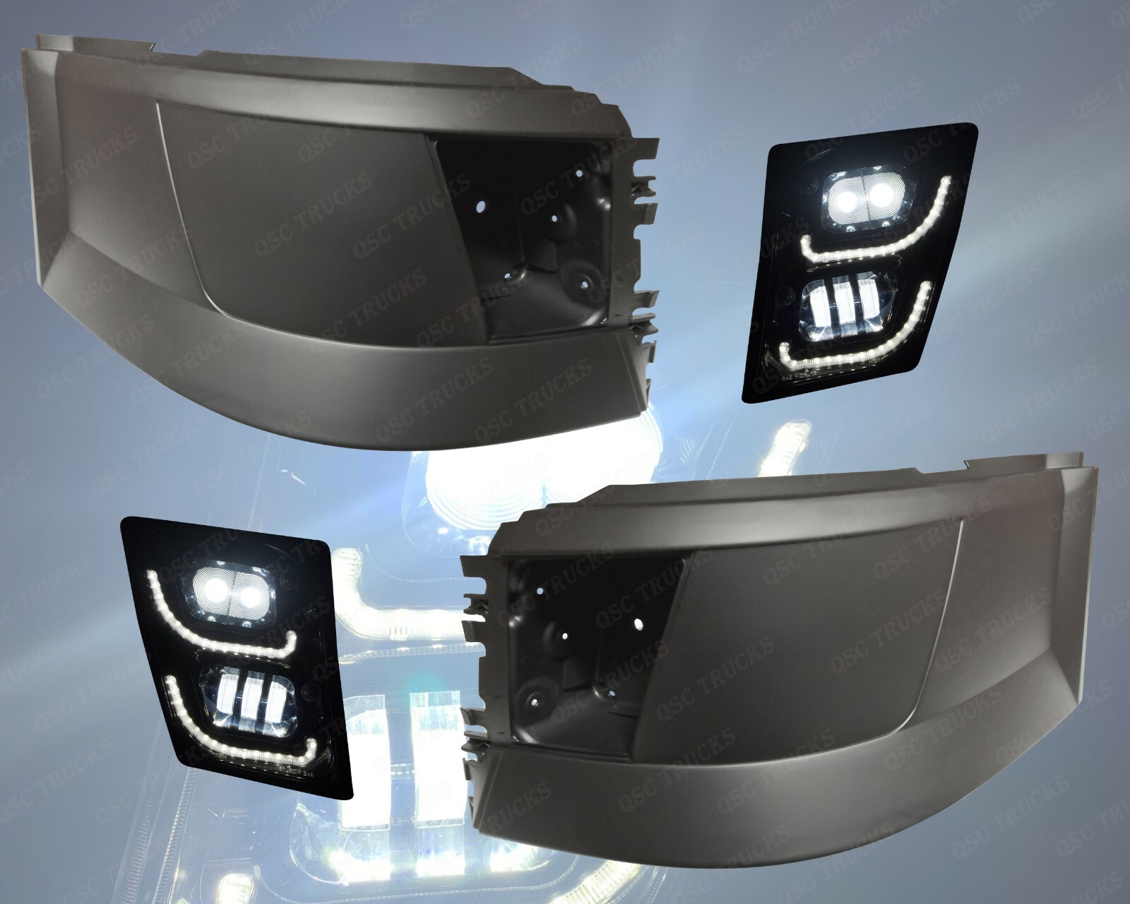 QSC Truck Bumper Corners Left Right & Full LED Fog Lights for Volvo VNL