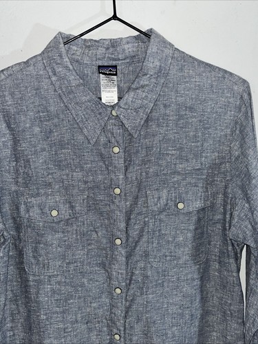Patagonia Ladies Hemp & Cotton Shirt Size 10 Pearl Style Press Studs - Foto 3 di 10