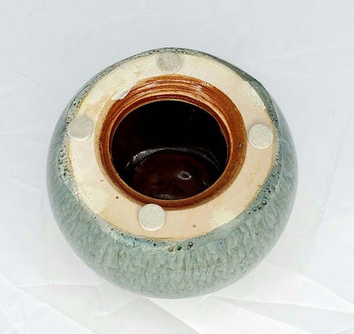 Art Studio Pottery Tea Light Candle Holder Incense Ball-Shaped Blues Browns - Picture 8 of 8