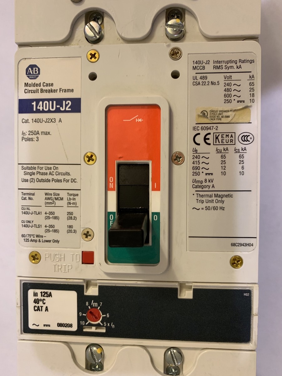 Allen Bradley Circuit Breaker 140u-j2 250 Amp 3 Pole for