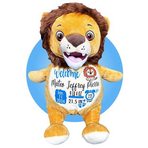 Birth Stat Stuffed Animal - Personalized Baby Birth Stat Gift - 17" Lion Plushie - Picture 5 of 6