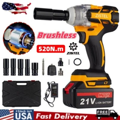 ZISTEL 1/2" Cordless Impact Wrench 520Nm High Torque Brushless Drill Tool w/ Battery US