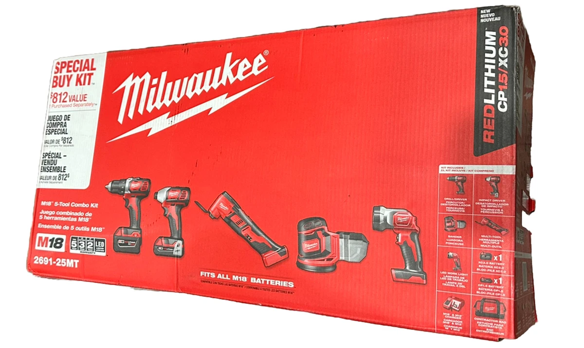 Milwaukee M18 18V Lithium-Ion Cordless Combo Tool Kit (5-Tool