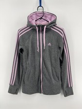 Adidas Zip Up Hoodie Sweatshirt Jacket Womens Size S Small Gray Pink Fast Ship
