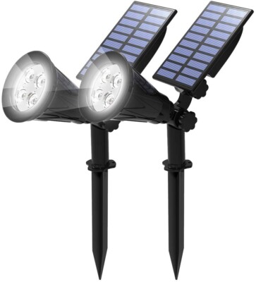 T-SUN LED Gartenstrahler Solarstrahler IP65 Weiß Außenstrahler mit Erdspieß