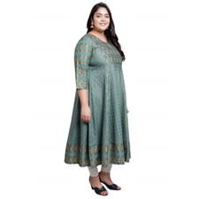 YASH GALLERY Women's Rayon Floral Print Anarkali Green Kurta