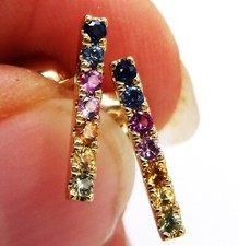 9ct yellow gold stud earrings 0.23ct rainbow sapphire bar 9 carat gold new boxed