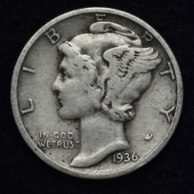 1936-S Mercury Silver Dime GOOD / VG FREE SHIPPING 