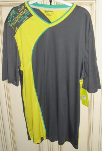 Men's XL DIADORA KOBRA Athletic Shirt DIAdry Moisture Wicking Grey Yellow Green - Picture 1 of 3