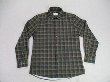 Collar Button Down Shirt Mens Large Green Plaid Long Sleeve Slim Fit Casual